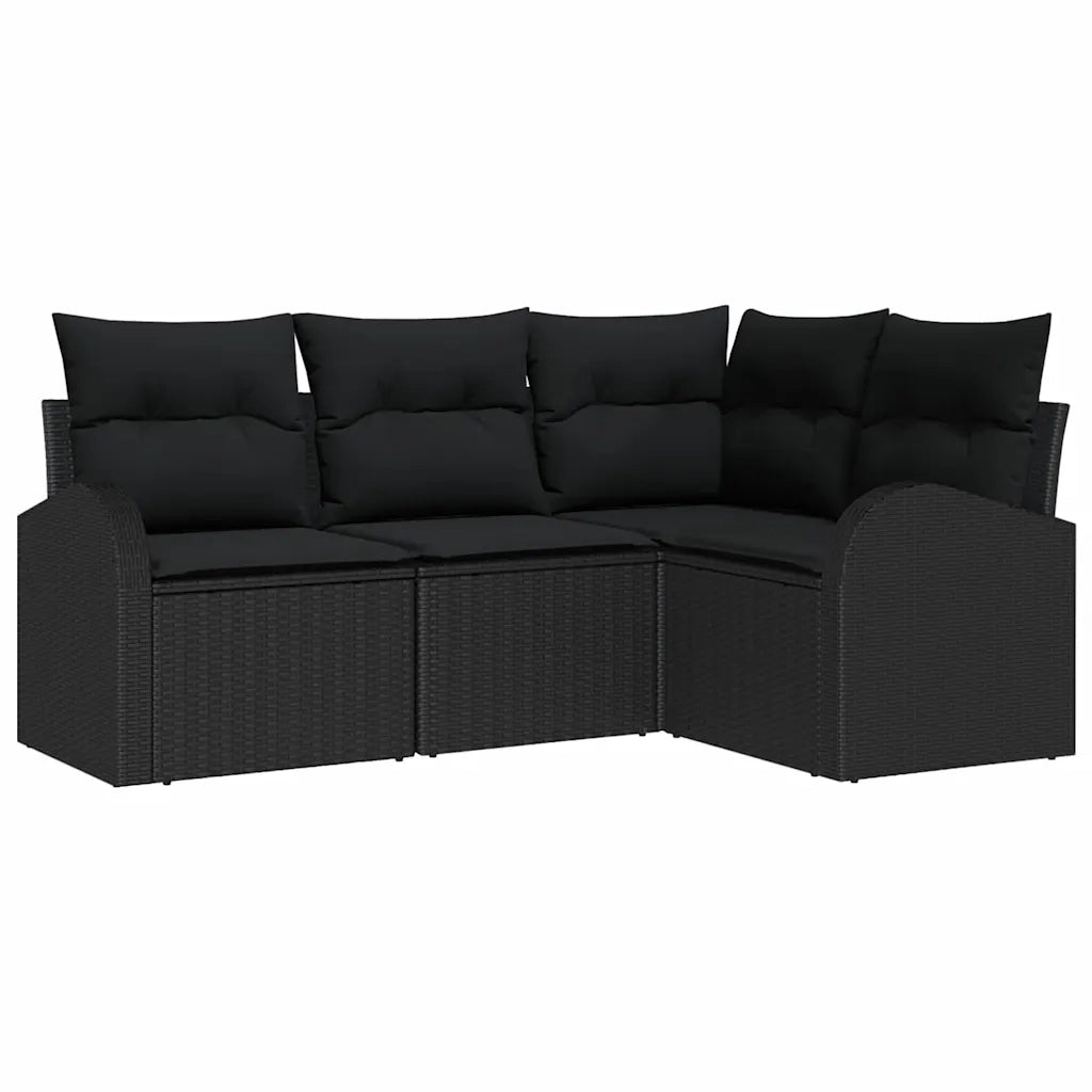 Set Divano da Giardino 4 pz | Set Salotto da Giardino Nero polyrattan