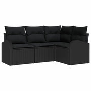 Set Divano da Giardino 4 pz | Set Salotto da Giardino Nero polyrattan
