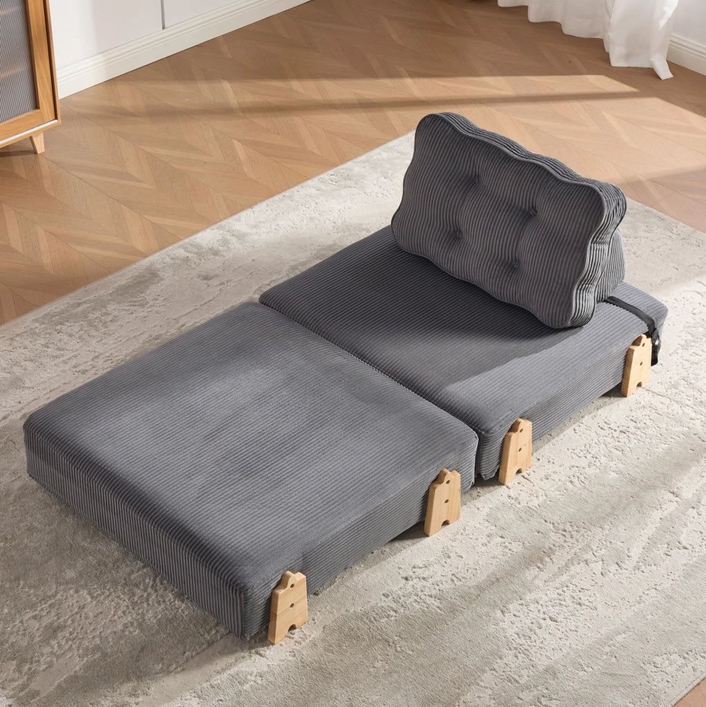 Poltrona letto pieghevole 90x170 cm in velluto a coste grigio scuro