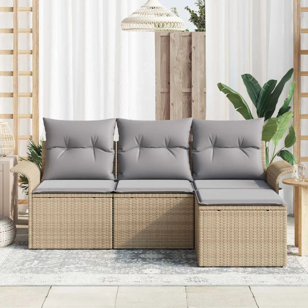 Set Divano da Giardino con cuscino 4 pcs Beige Poly Rattan