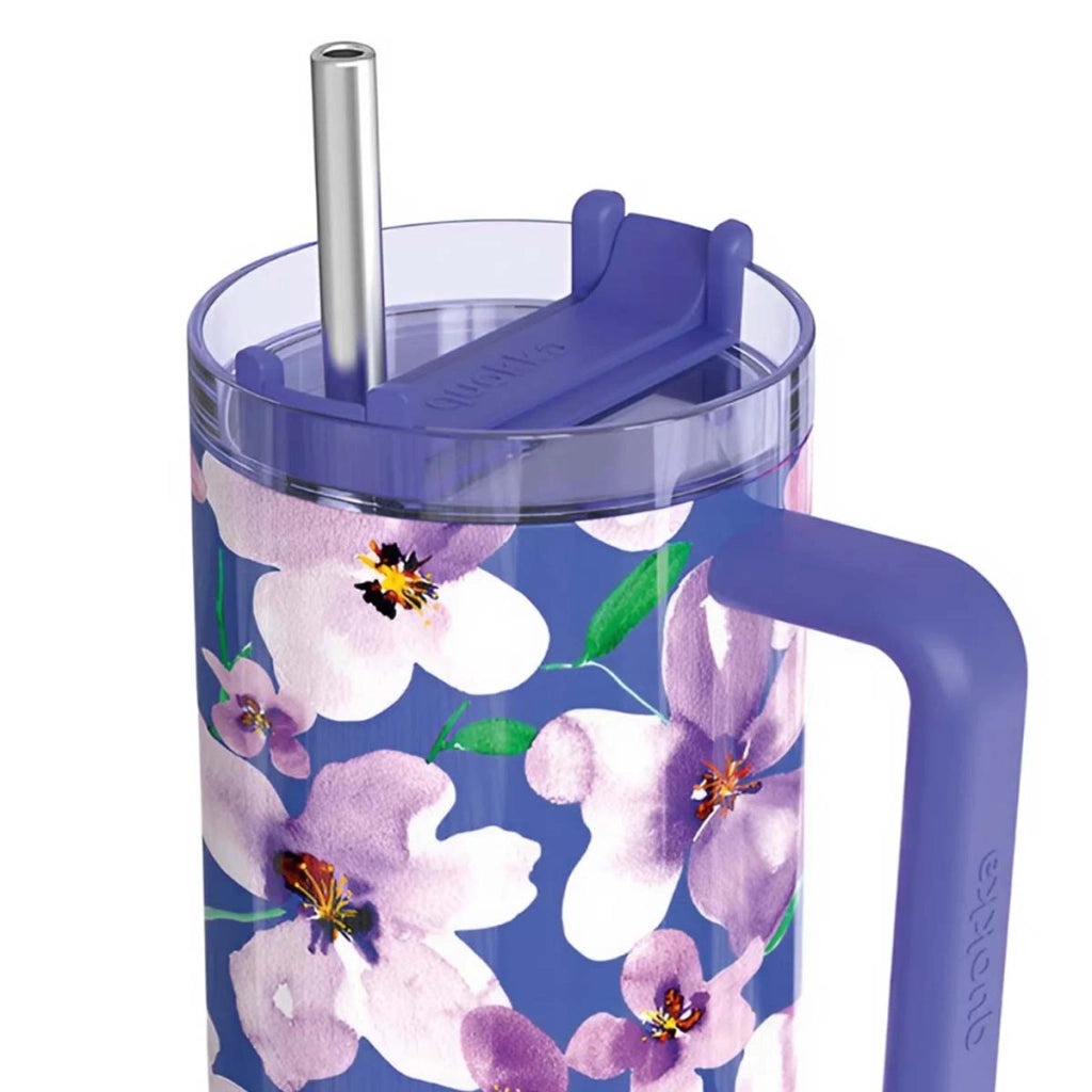 Bicchiere Termico 1200 ml con Cannuccia con Motivo Floreale Viola Quokka