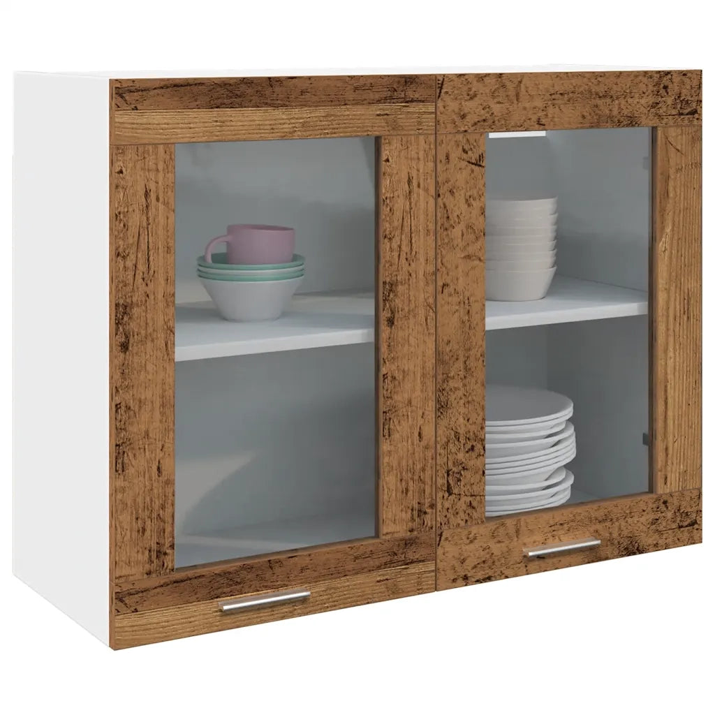 Mobile Pensile con Vetro “Lyon” Legno Antico 80x31x60 cm 856119