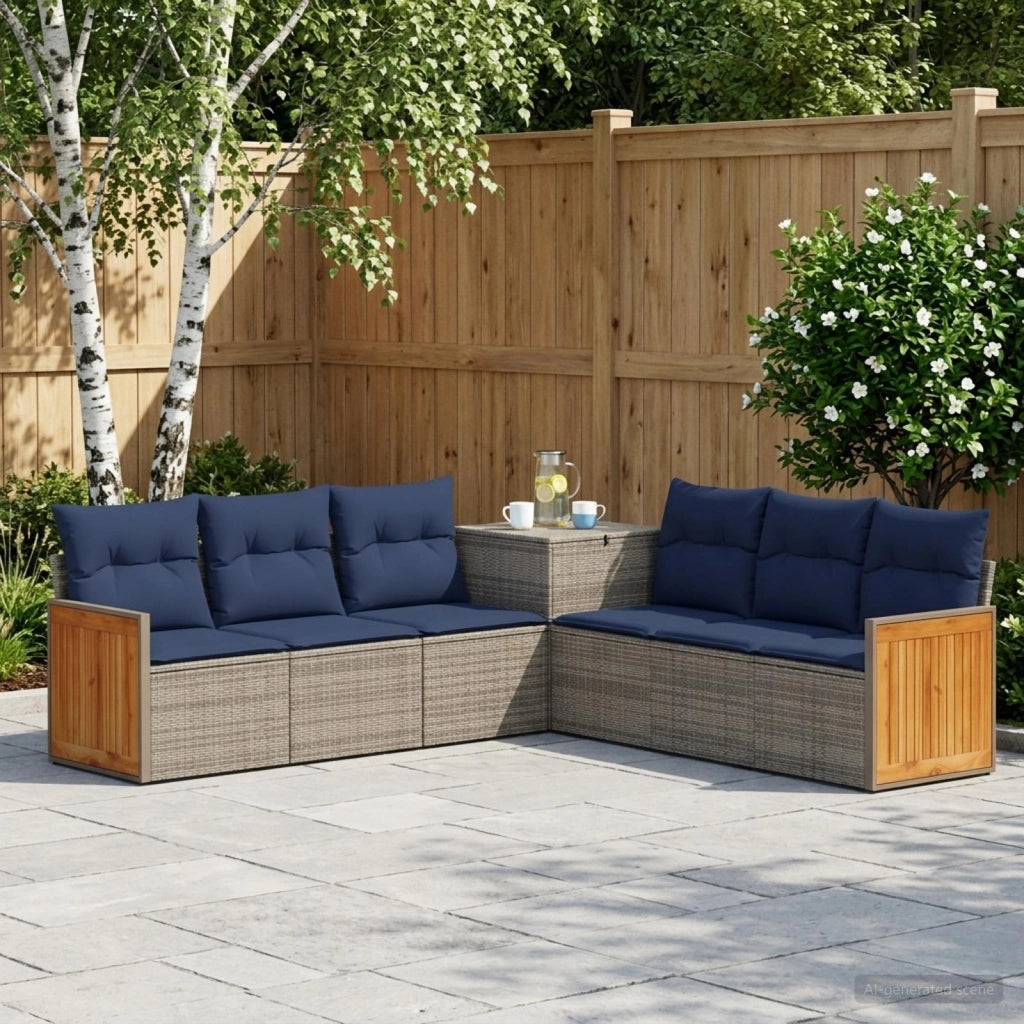 Set di divani 7 pz Grigio e Blu Navy Rattan sintetico e Acciaio 3448889