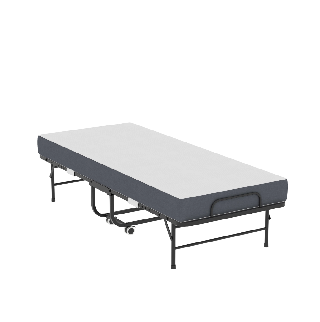 Letto pieghevole singolo 190×78 cm con materasso in memory foam 9,5 cm, struttura metallica robusta e ruote bloccabili