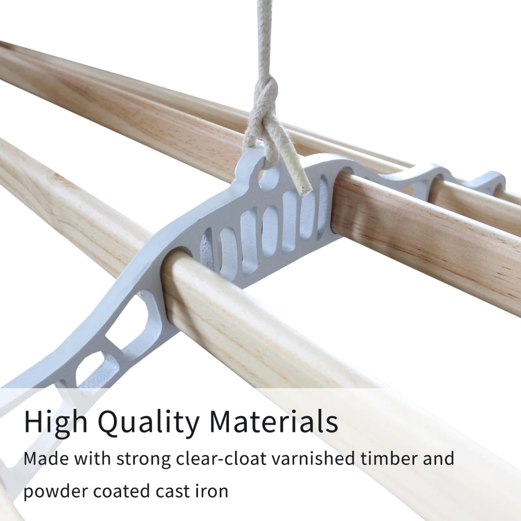 Stendibiancheria da Soffitto con 6 Stecche Legno 150cm e Supporti Ghisa Bianchi