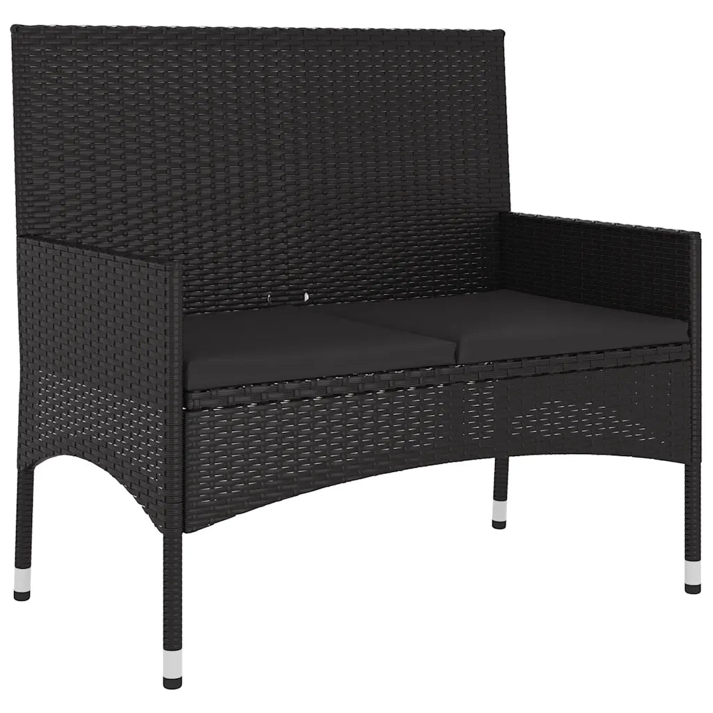 Panca da Giardino a 2 Posti-Sgabello-Panca da esterno con Cuscini in Polyrattan Nero 279515