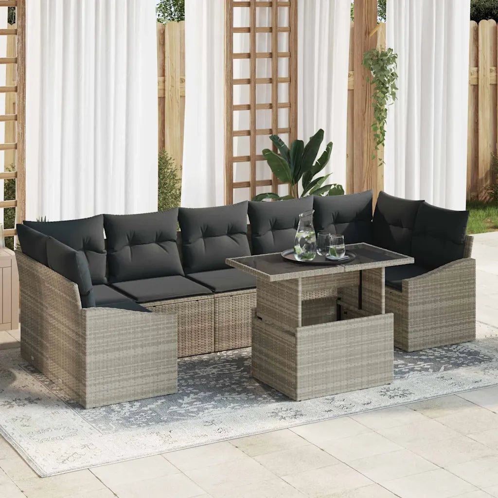 Set Divano da Giardino 8 pcs Grigio chiaro polyrattan