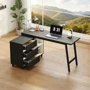 Scrivania angolare 150x100 cm con 3 cassetti nero/bianco