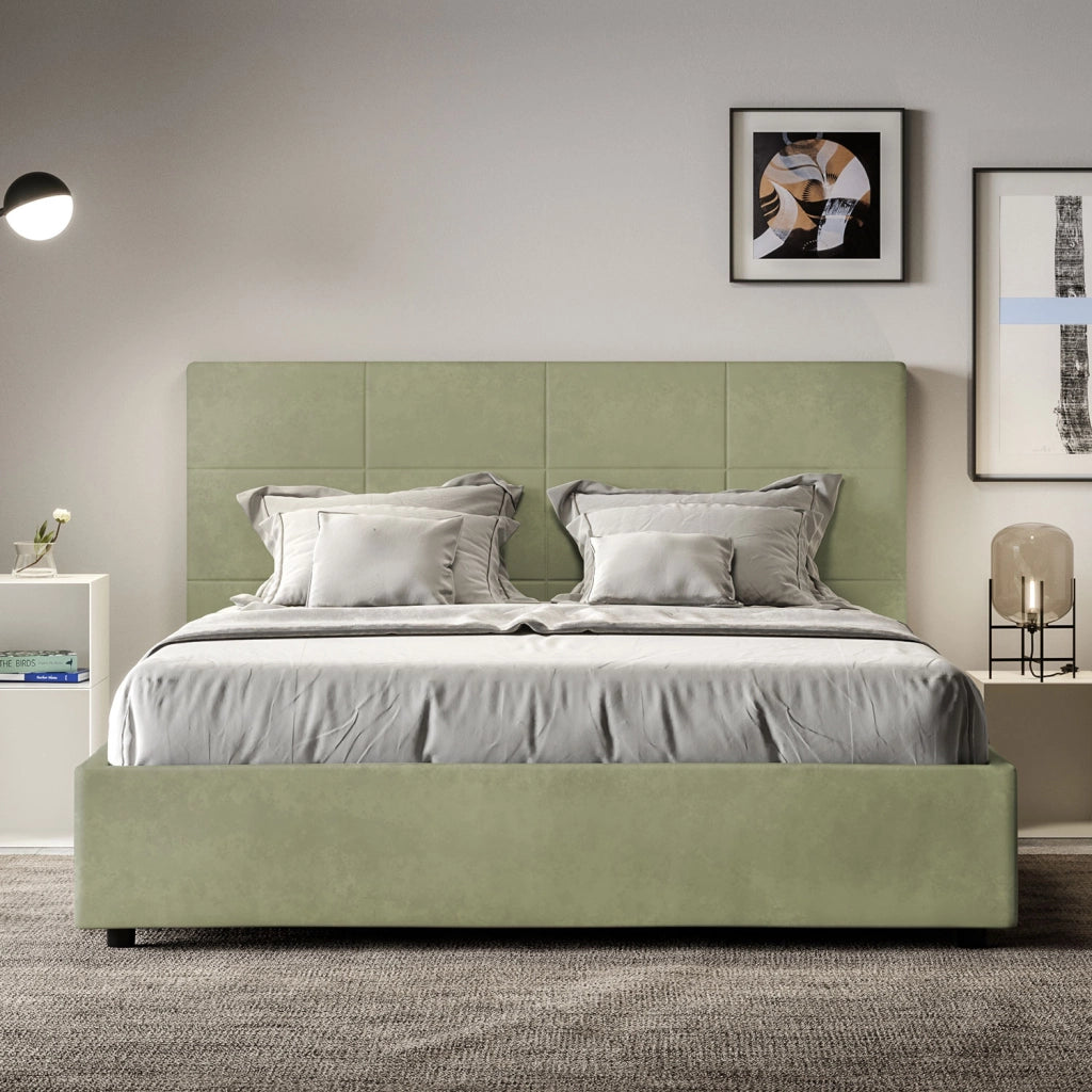 BS COM Letto una piazza e mezza senza rete imbottito 130x200 microfibra tè verde