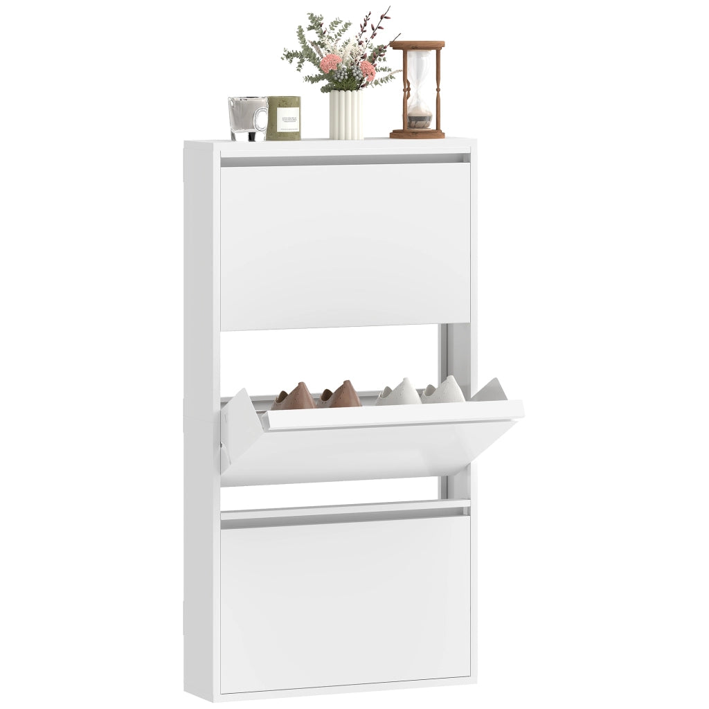 Scarpiera salvaspazio metallo slim da muro - Xylo - bianco, 3 ante, 6 paia scarpe