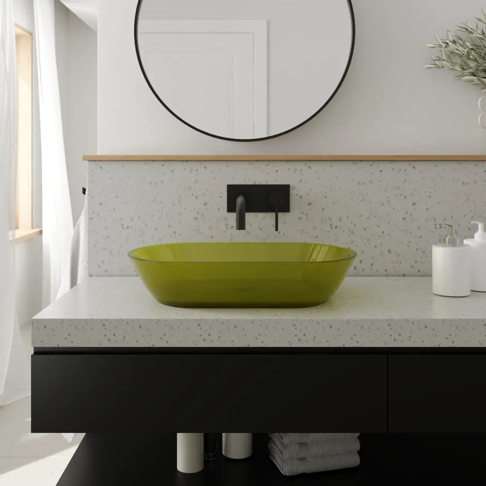 Lavabo da appoggio in vetro trasparente 56x36x11 cm colore verde | Aurea