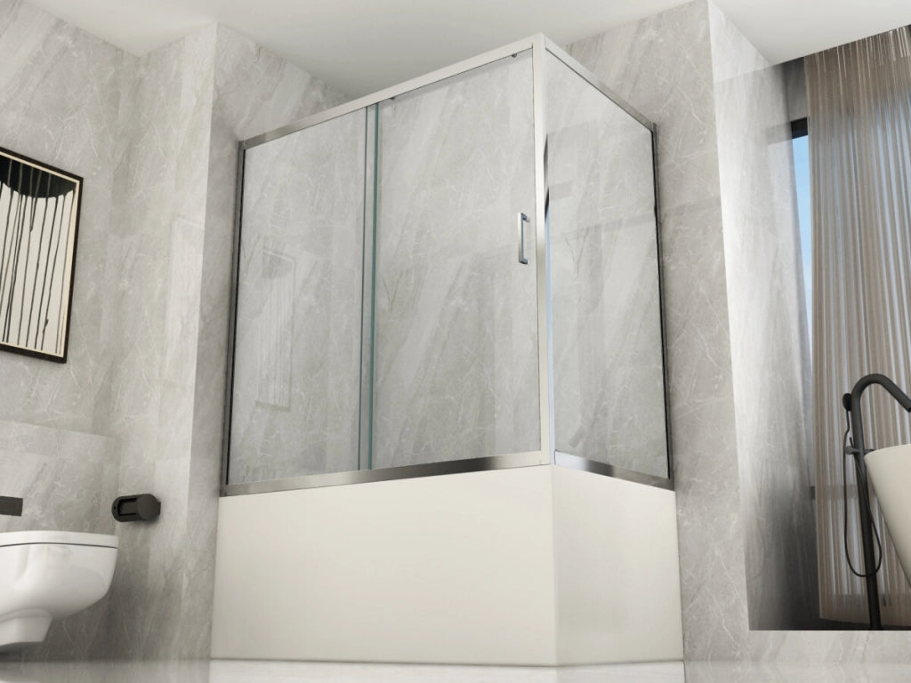 Box Doccia per Vasca a 2 Lati in Vetro Trasparente da 6 mm 1 Lato Fisso e 1 Porta Scorrevole - Misura: 65 x 120 x h150