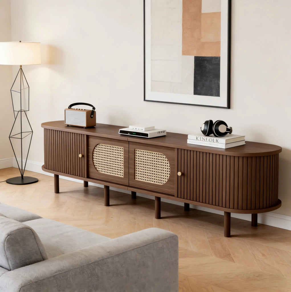 Mobile TV 180x40x40 cm con 2 ante e 2 serrande in MDF rovere scuro
