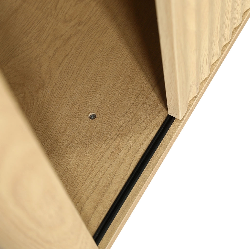 Mobile bagno 61 cm con effetto onde in legno naturale, 3 cassetti estraibili e anta scorrevole con ripiano, lavabo in ceramica incluso