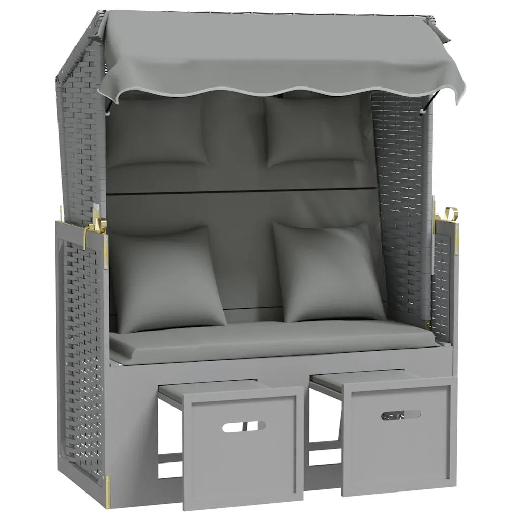 Strandkorb con Cuscini in Polyrattan e Legno Massello Grigio CFW2879513