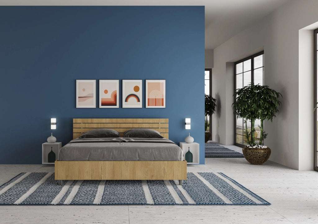 BS COM Letto matrimoniale contenitore doppia alzata 160x190 testata inclinata con doghe quercia