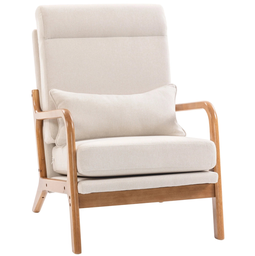 Poltrona da salotto ULEVR color crema con seduta ampia 58 cm, schienale alto e cuscino lombare