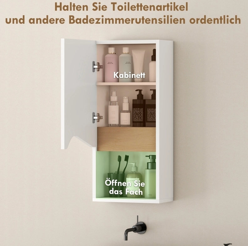 Mobile bagno a parete bianco con anta soft-close e ripiano aperto 30 x 17 x 67 cm