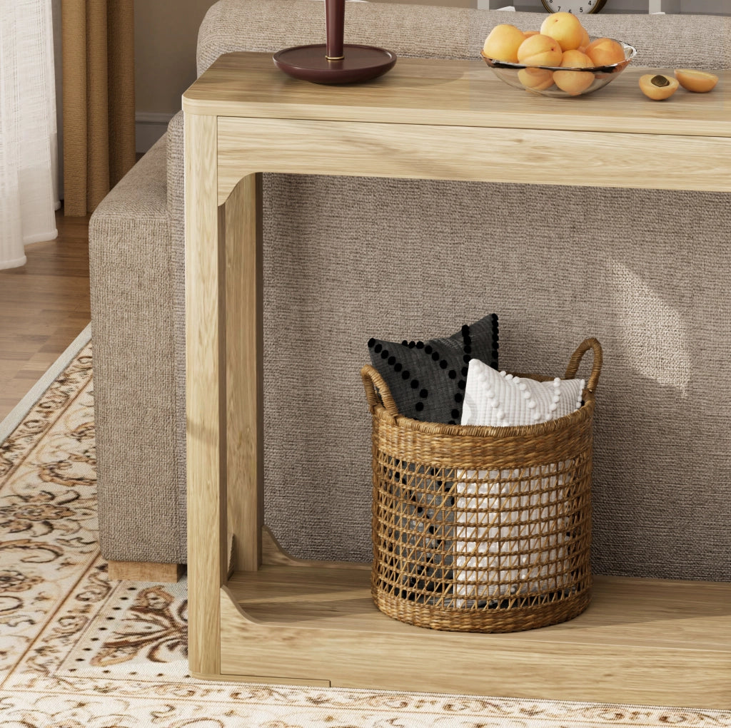 Tavolo consolle 140 cm a 2 ripiani aperti in MDF colore naturale per ingresso