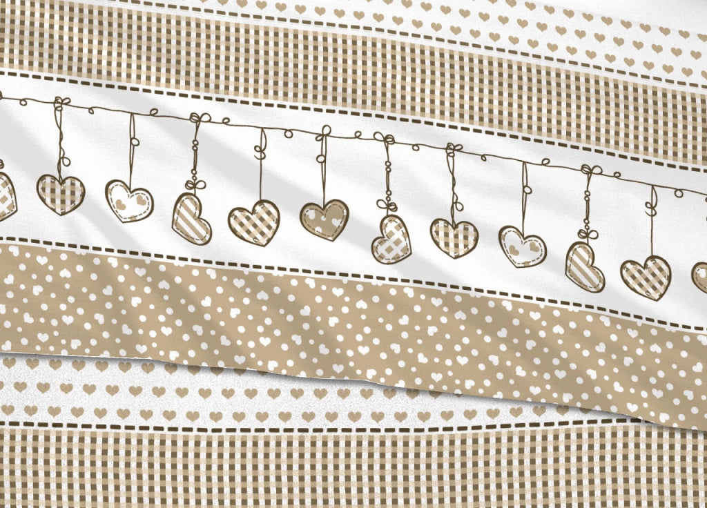 Copripiumino Sacco Piumone 100% Cotone Disegni Natalizi Invernali Renne Cuori OB - Matrimoniale - Dream Beige