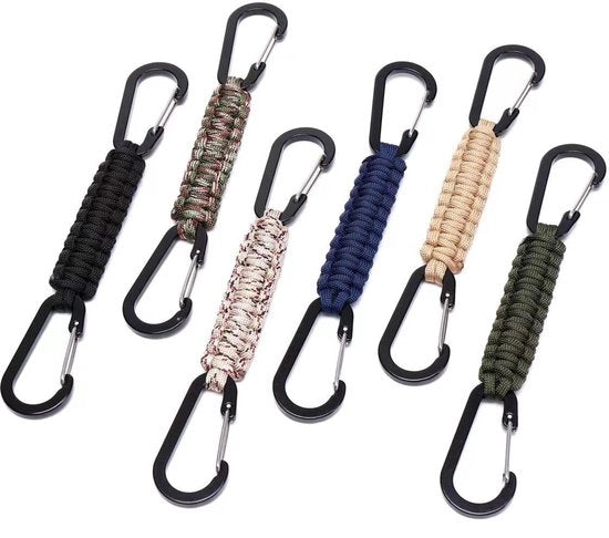 Sostegno per chiavi, gancio per pistola, corda annodata, gancio per passeggino adatto per bottiglie d'acqua, chiavi, zaini, per uomini e donne, set a 6 pezzi