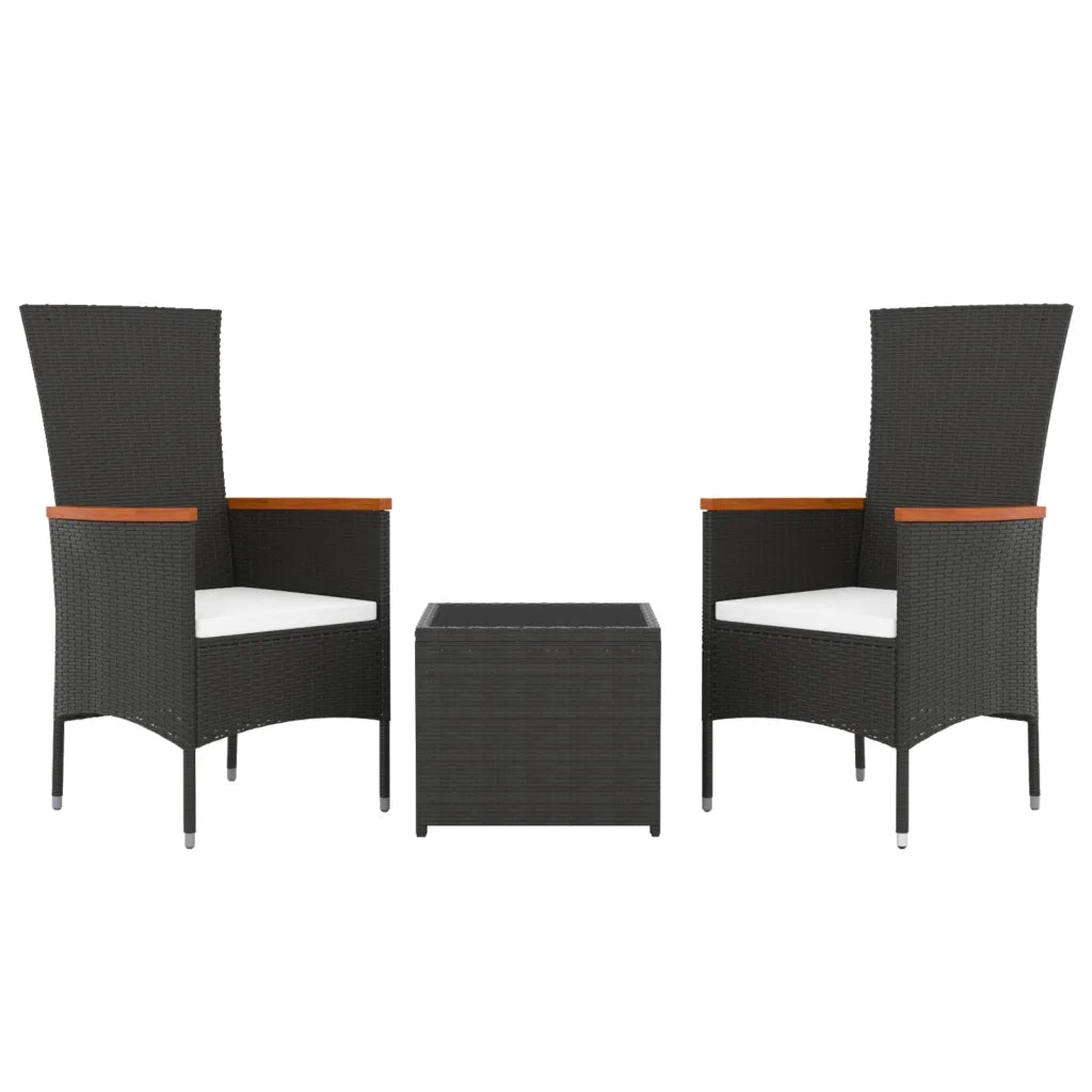 Set Mobili da Giardino 3 pz Nero Polyrattan e Acciaio 3157658