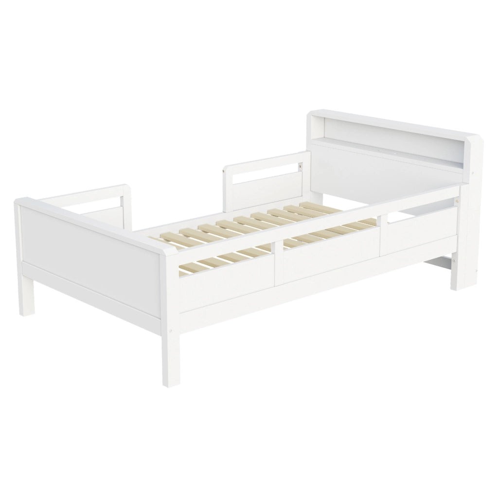 Letto multifunzione per bambini 90 × 200 cm con LED; USB; Tape-C e testiera con vano; bianco