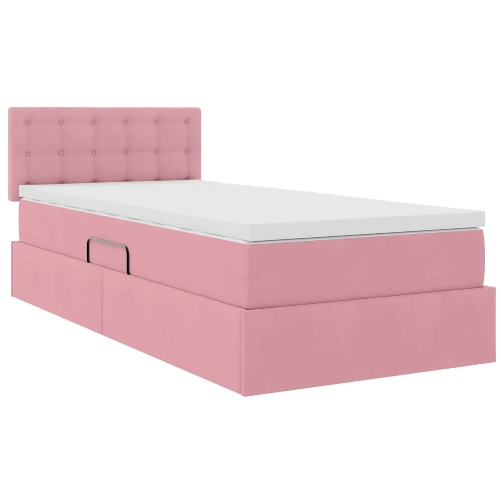 Letto con contenitore e LED con led Rosa 90 x 200 cm Velluto 3371492