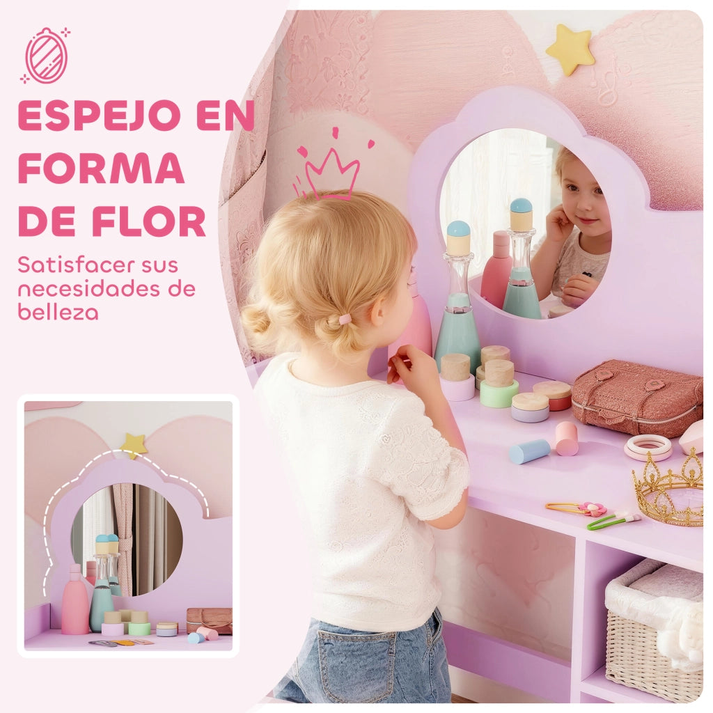 Scrivania con Specchio e Scaffale per Bambini ¨C Minimal ¨C Morado