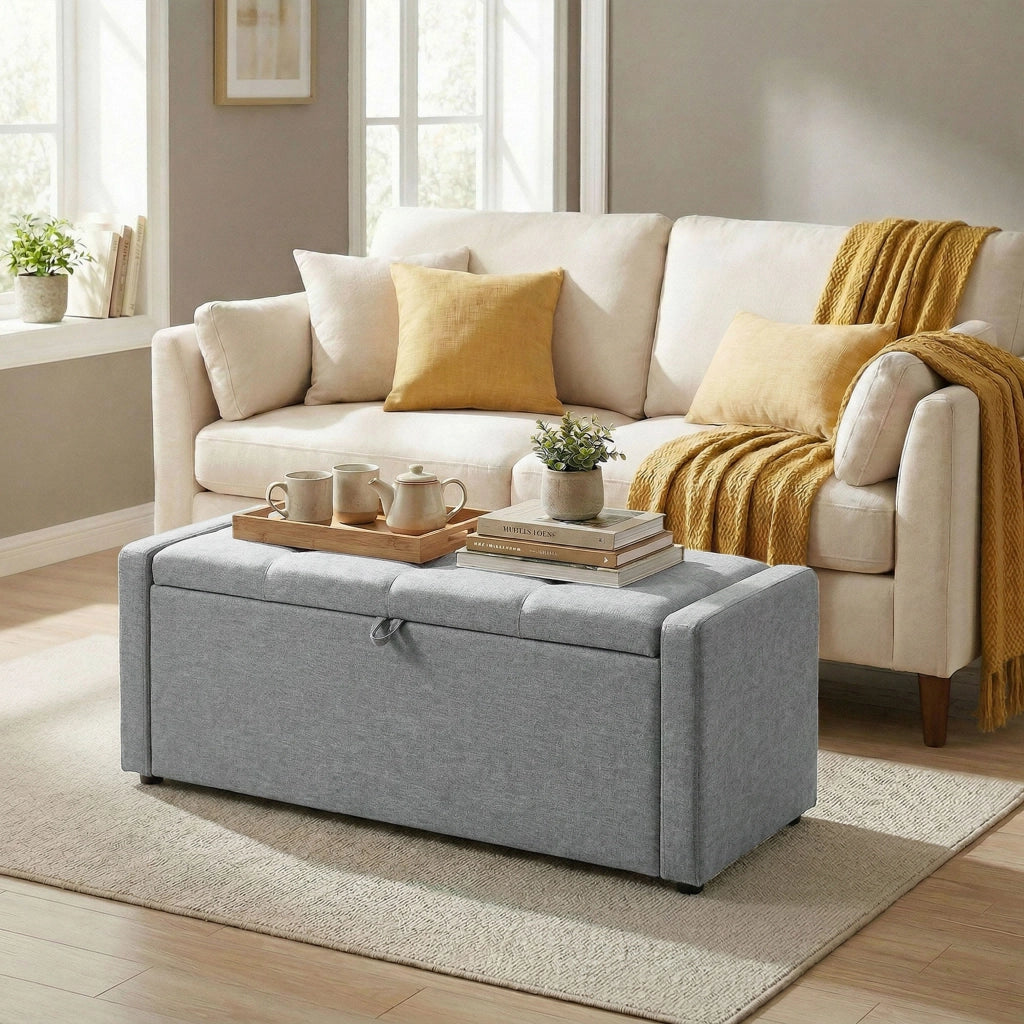 Pouf Contenitore 142L ¨C Xylo ¨C Tessuto Lino Grigio Chiaro 200kg