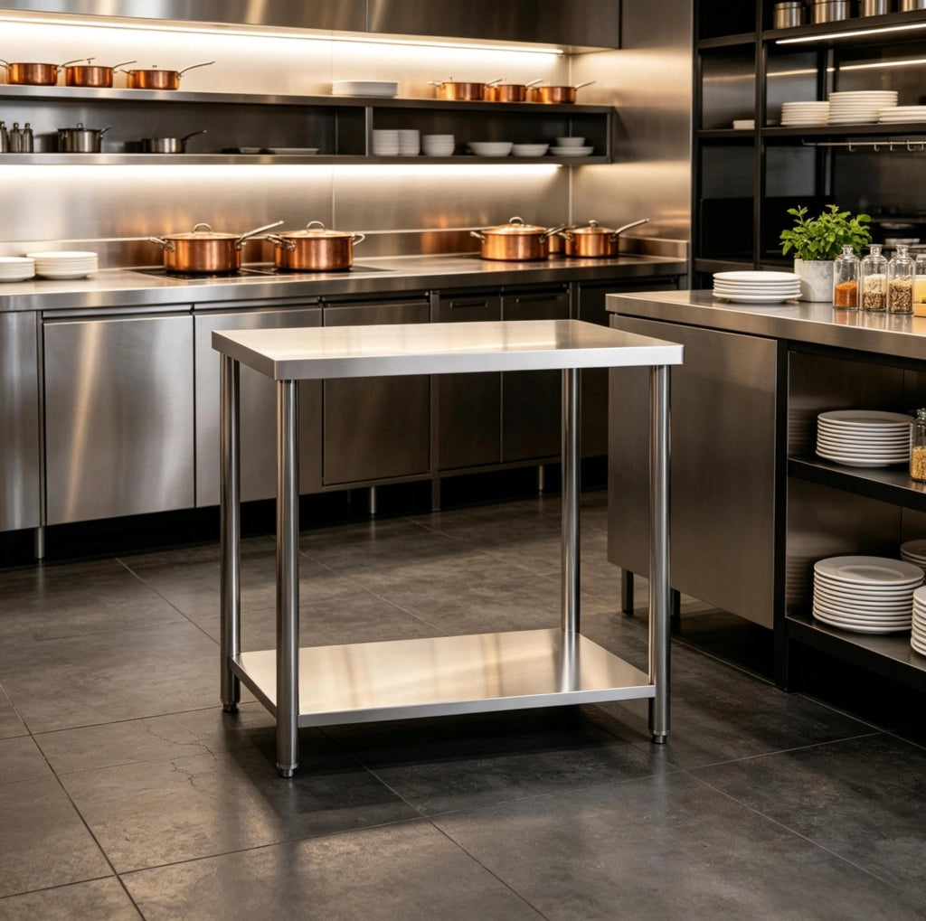 Tavolo da lavoro in acciaio inox 90x60x86 cm con ripiano inferiore HOMVRA