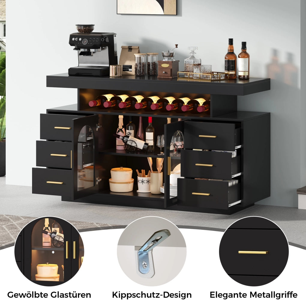 ARMADIO Portavino con LED RGB 140x40x82 cm Nero in MDF