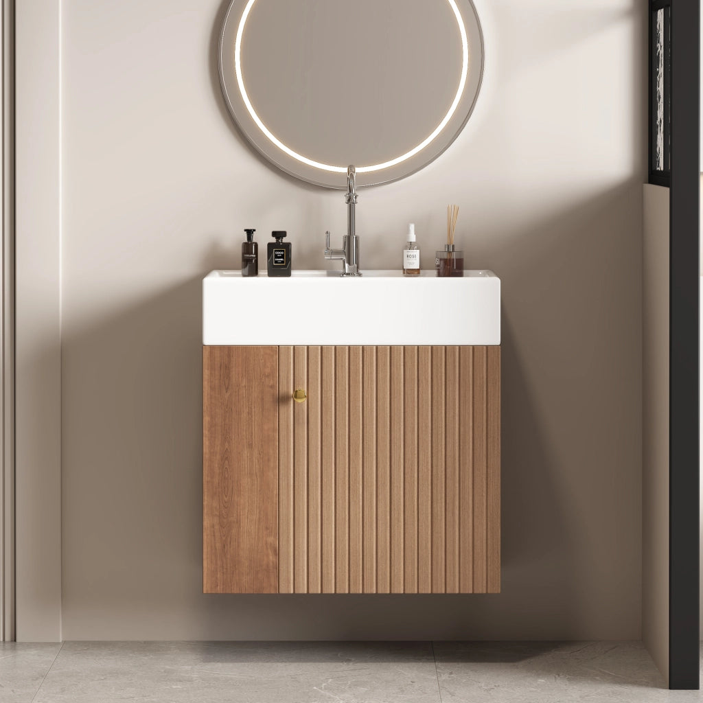 Mobile da bagno con lavabo e vani laterali - per bagno - in MDF - marrone