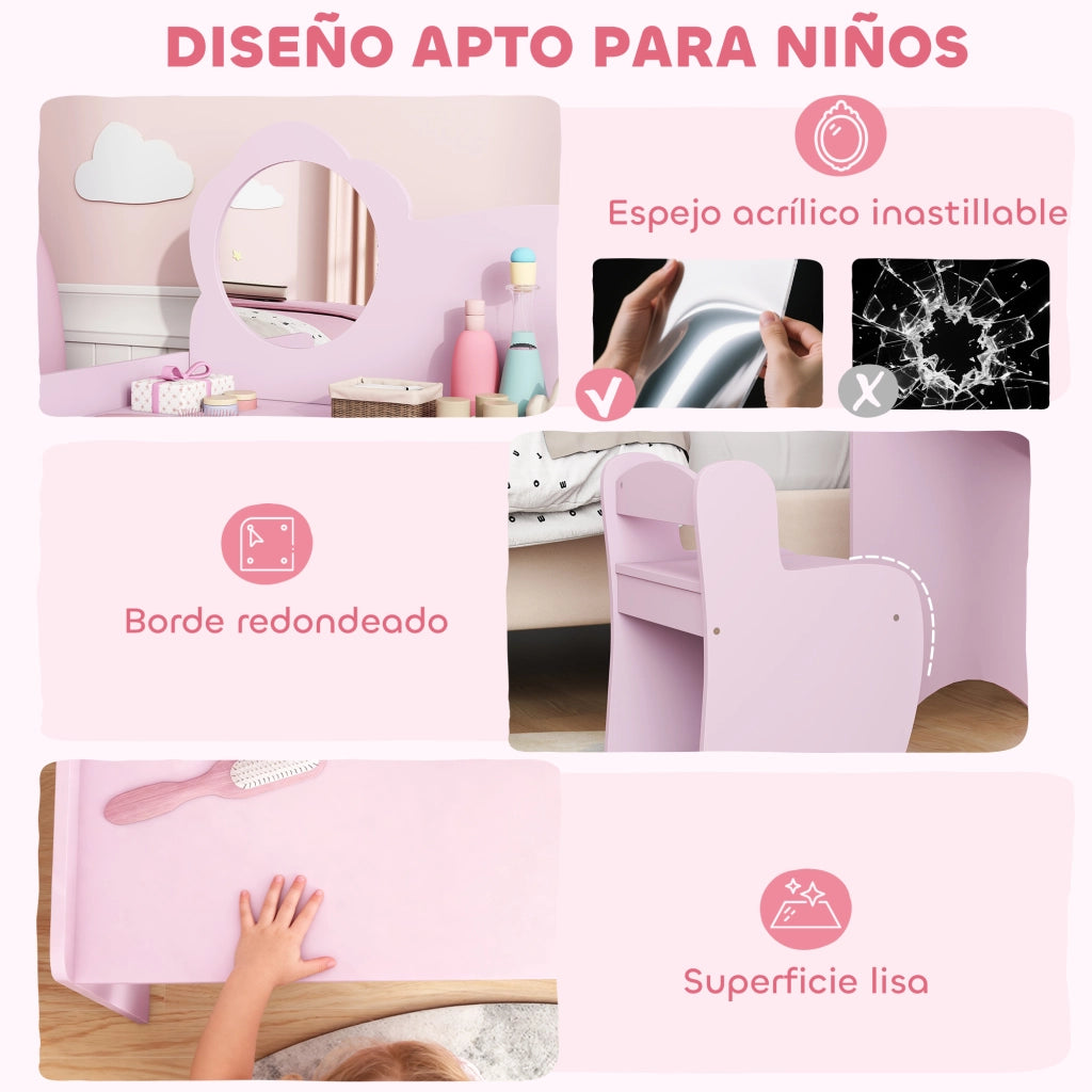 Scrivania con Specchio e Scaffale per Bambini ¨C Minimal ¨C Morado