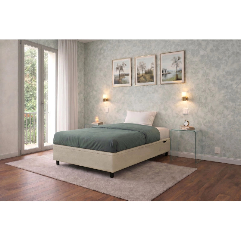 Letto imbottito Piazza e mezzo 120x190 cm BoxMax - Contenitore,Microfibra,Sabbia