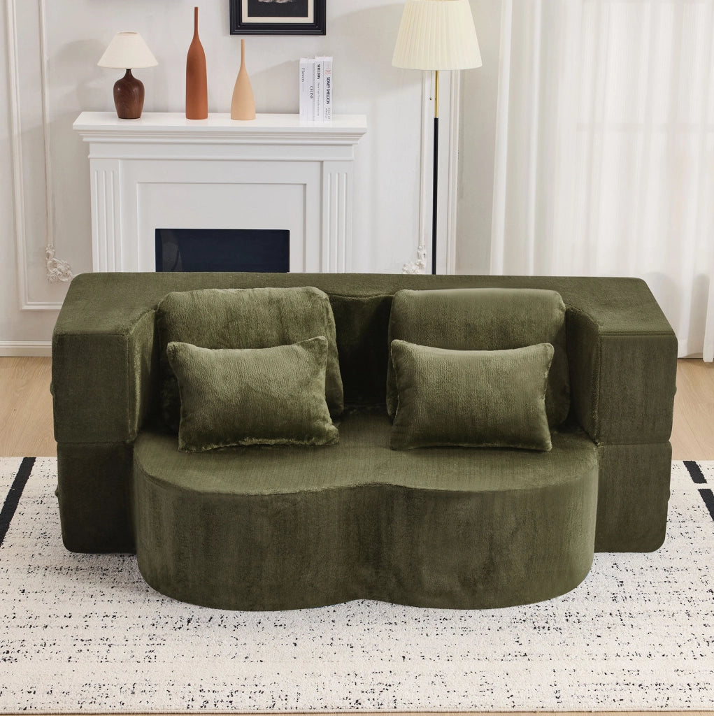 Divano letto pieghevole verde 2 in 1 con 4 cuscini