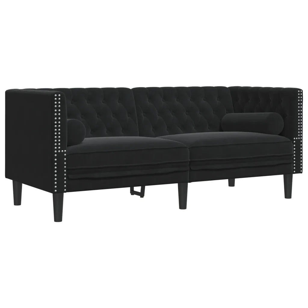 Set Divani Chesterfield 3pz con Cuscini Nero Velluto 3209286