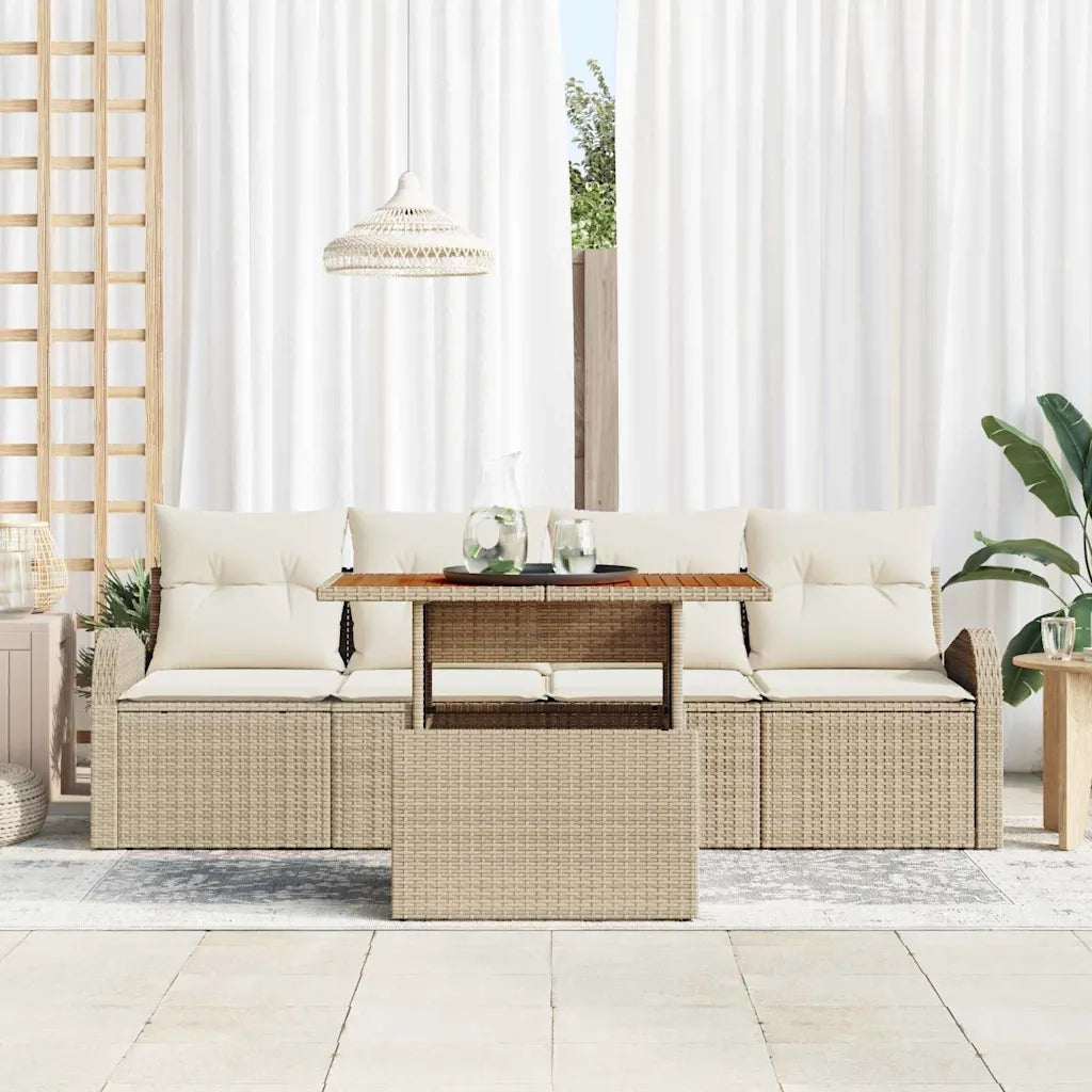 Set Divano da Giardino con cuscino 5 pcs beige e panna