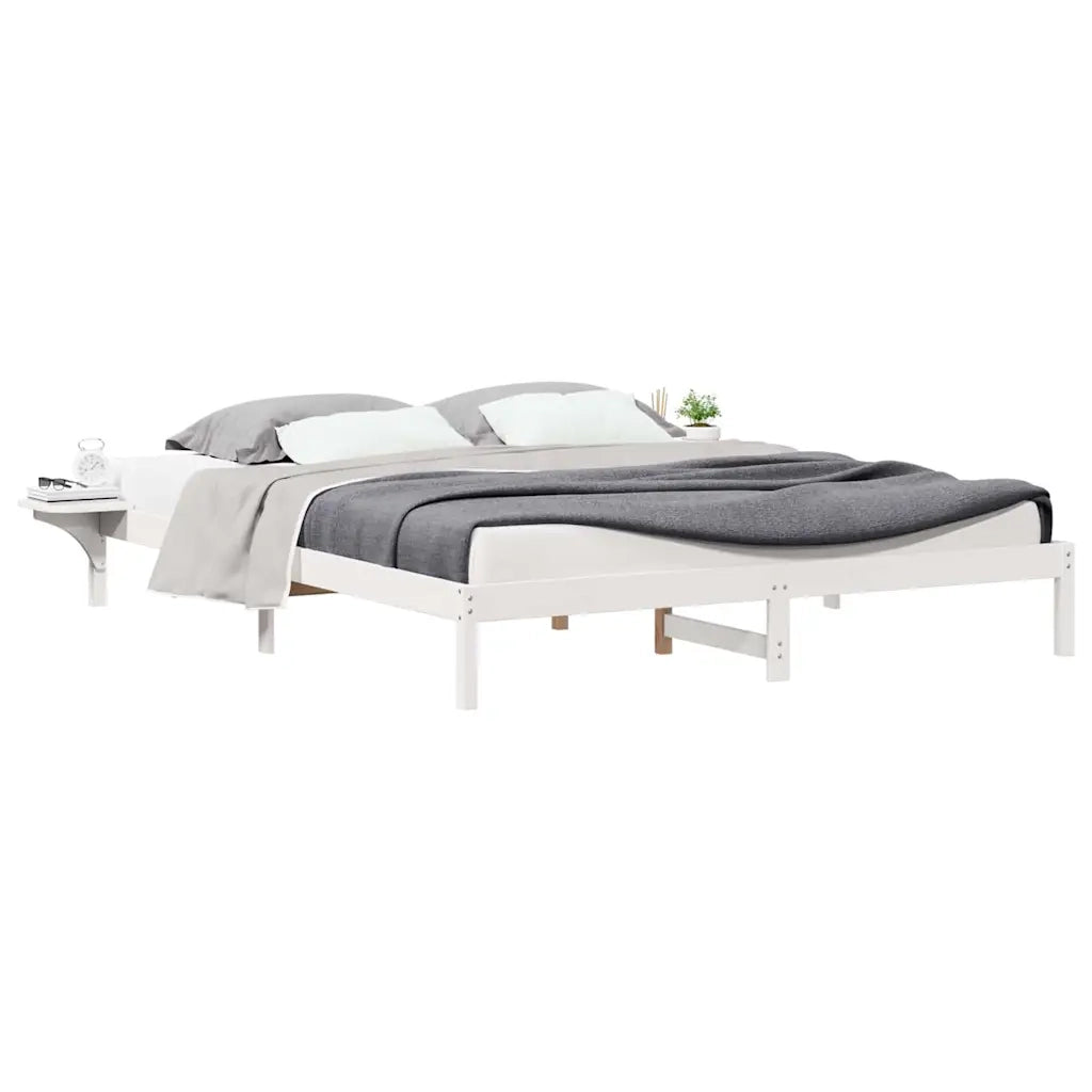 Letto con Tavolini Laterali Bianco 200 x 210 cm Pino massello 873236