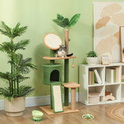 Tiragraffi verde 139 cm con cuccia, rampa e giochi per gatti