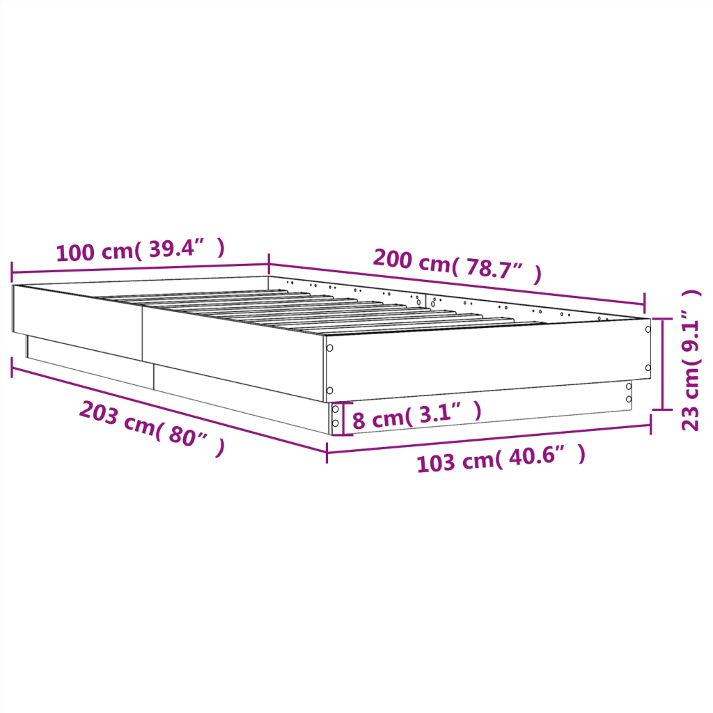 Giroletto senza Materasso Rovere Fumo 100x200 cm in Truciolato 839599
