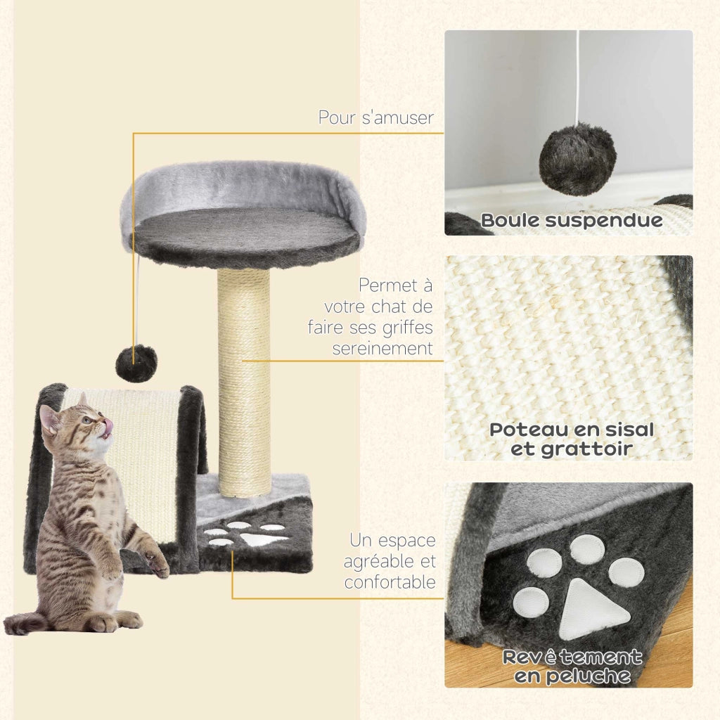 Tiragraffi per gatti con piattaforma e pallina sospesa ¨C Xylo ¨C sisal naturale grigio scuro