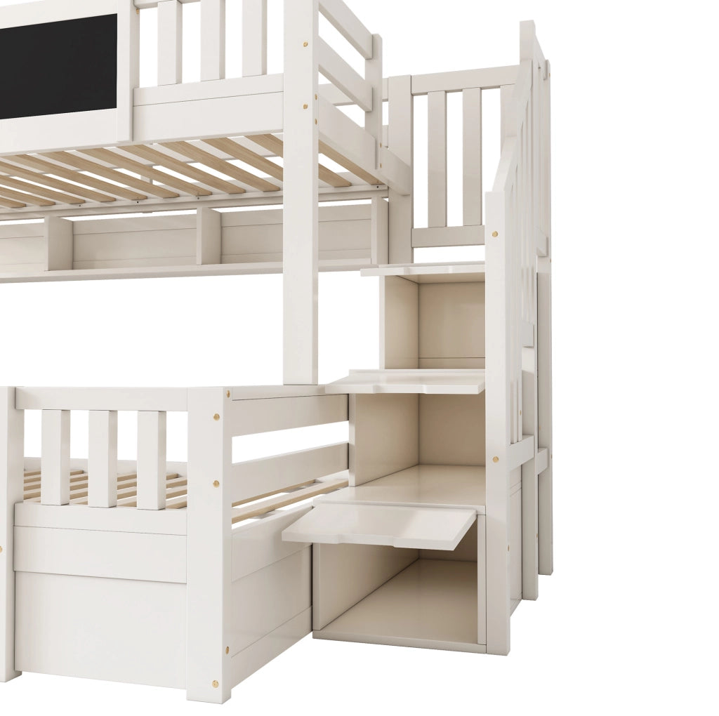 Letto a castello per 3 bambini 90x200 e 140x200 cm con scala-armadio e cassetti bianco HOMVRA