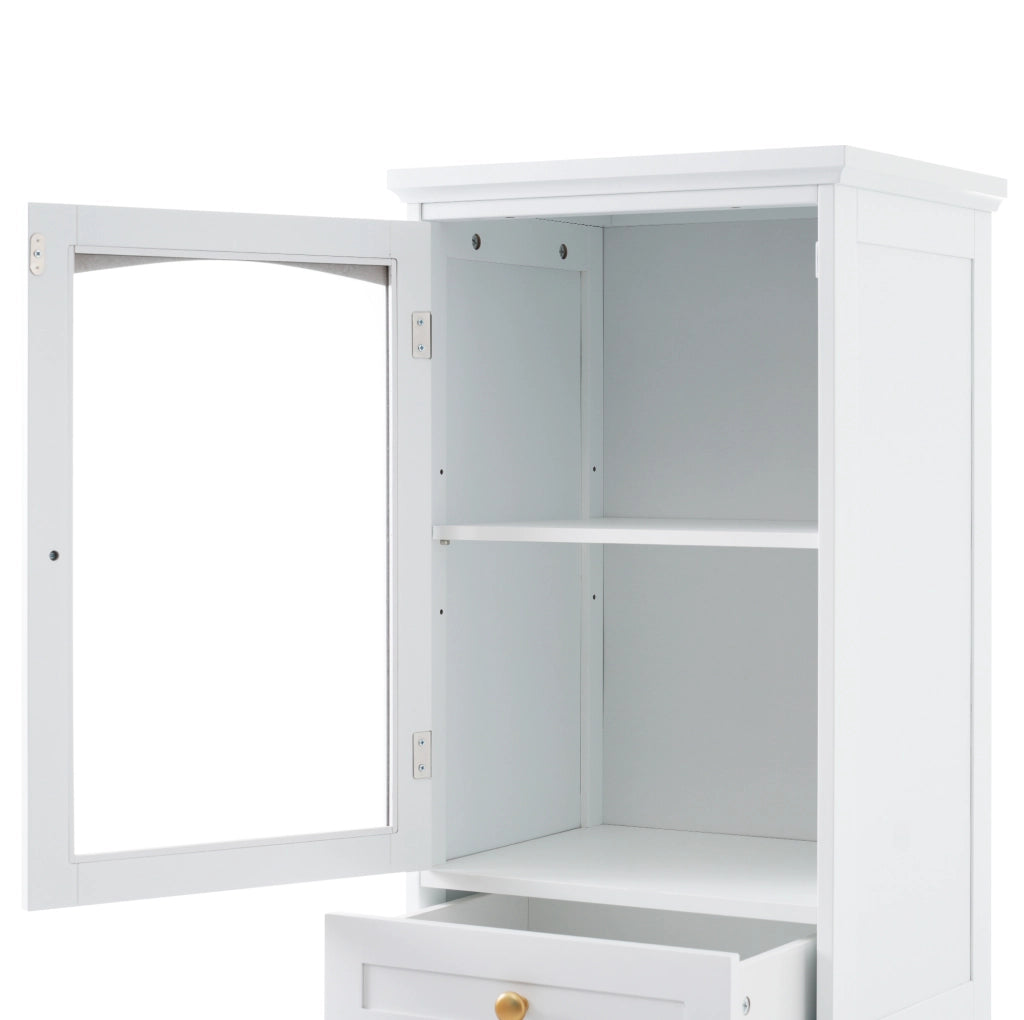 Mobile bagno alto 45x36x160 cm in MDF bianco con anta in vetro e 2 cassetti HAVRYA