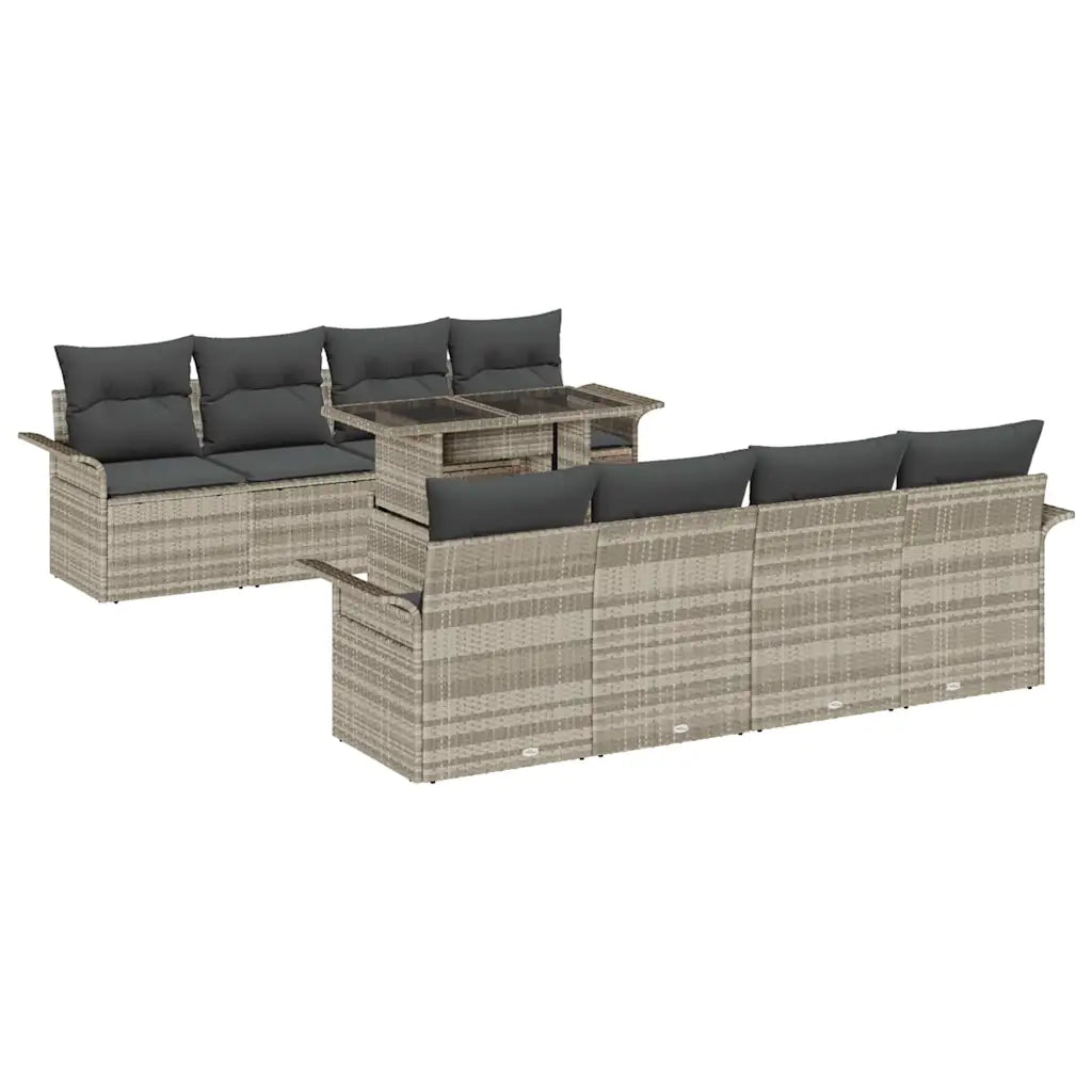 Set Divano da Giardino 9 pcs Grigio chiaro polyrattan