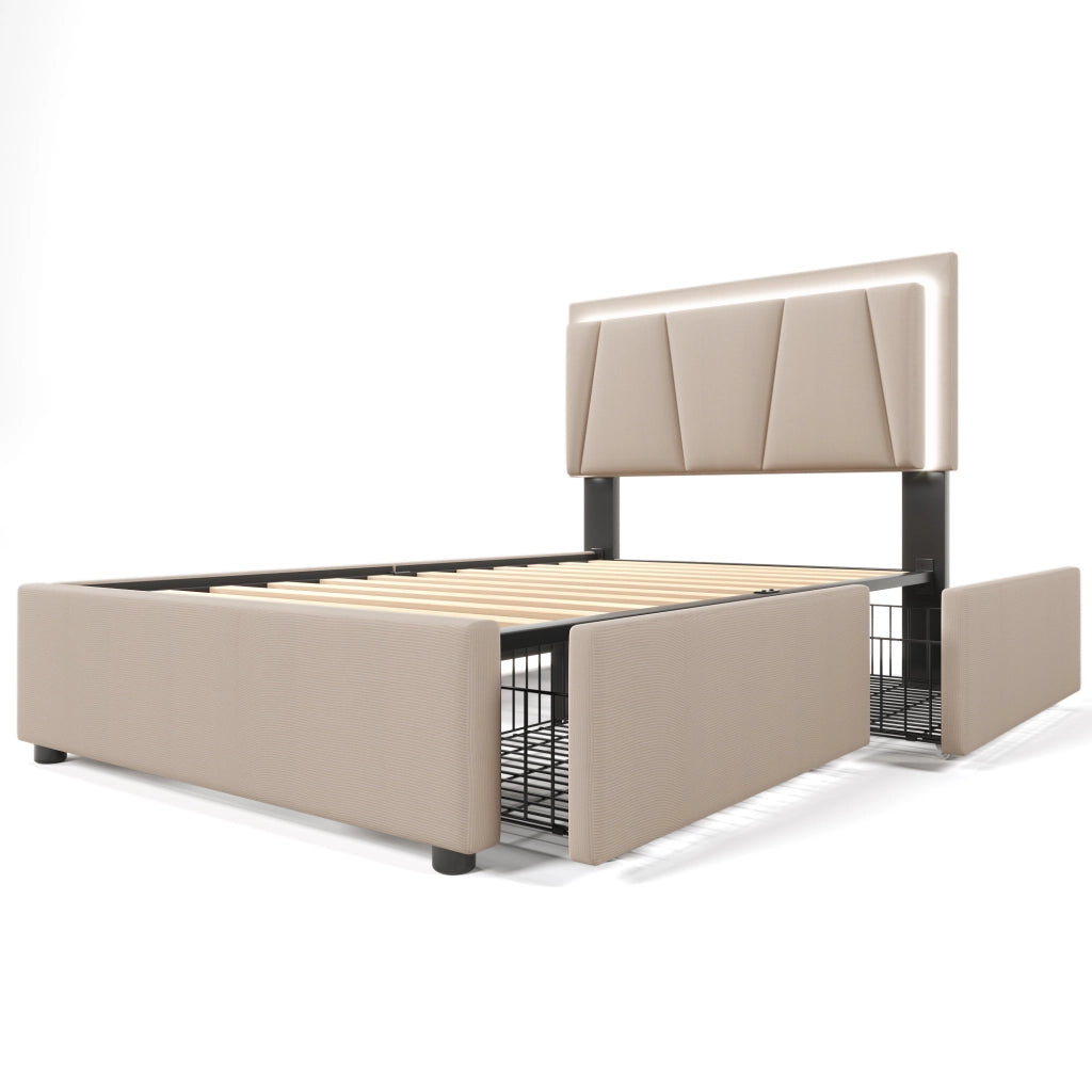 Letto singolo 90x200 cm beige con illuminazione integrata