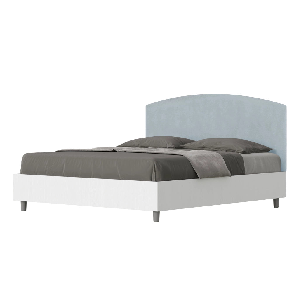 BS COM Letto matrimoniale contenitore 160x200 bianco frassino testata microfibra azzurro