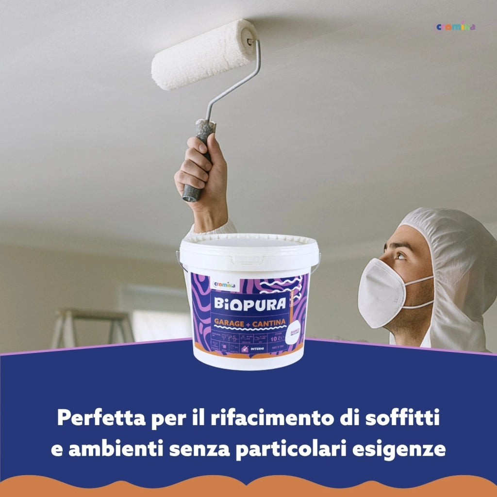 Pittura murale traspirante interni garage cantina linea biopura cromika *** formato 10 lt, confezione 1