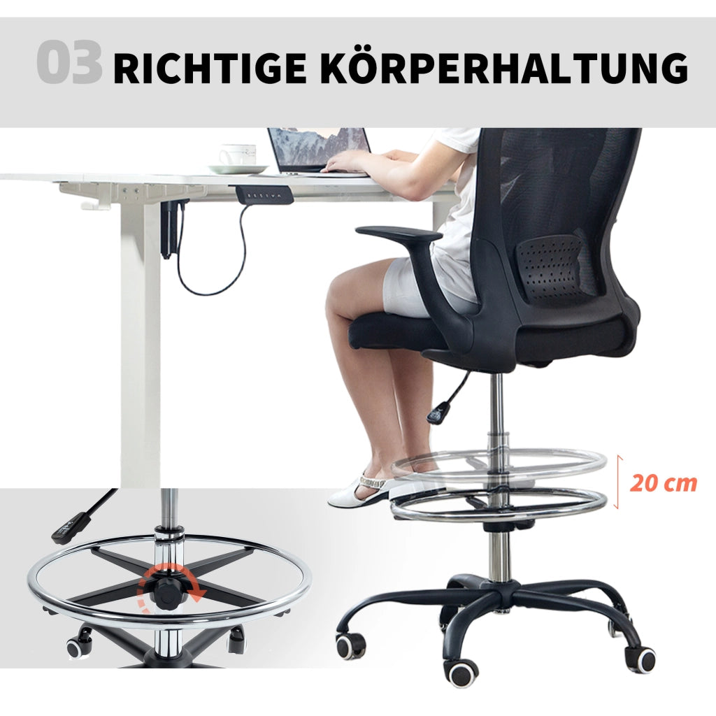 Sedia da ufficio girevole regolabile in altezza con supporto lombare e poggiapiedi, 62 x 59 x 119 cm, nero, per casa e ufficio