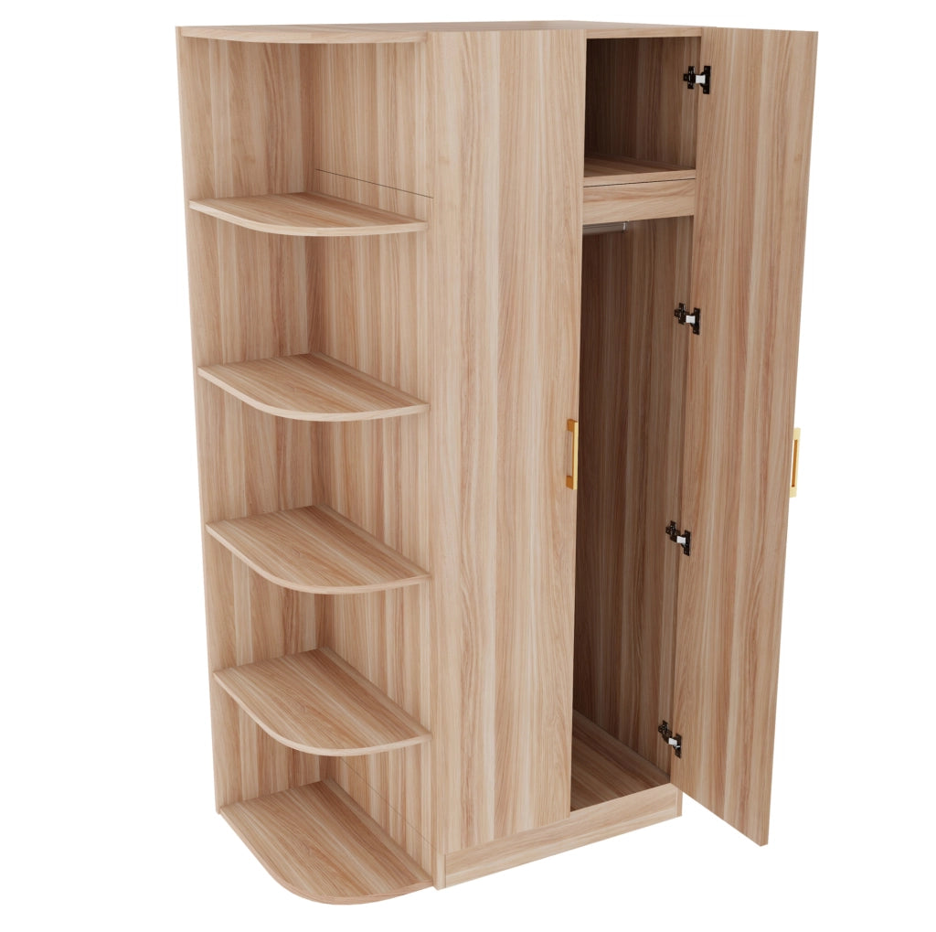 Guardaroba 90 x 55 x 170 cm con doppia anta, ripiani multipli e ampia barra appendiabiti, finitura effetto legno naturale